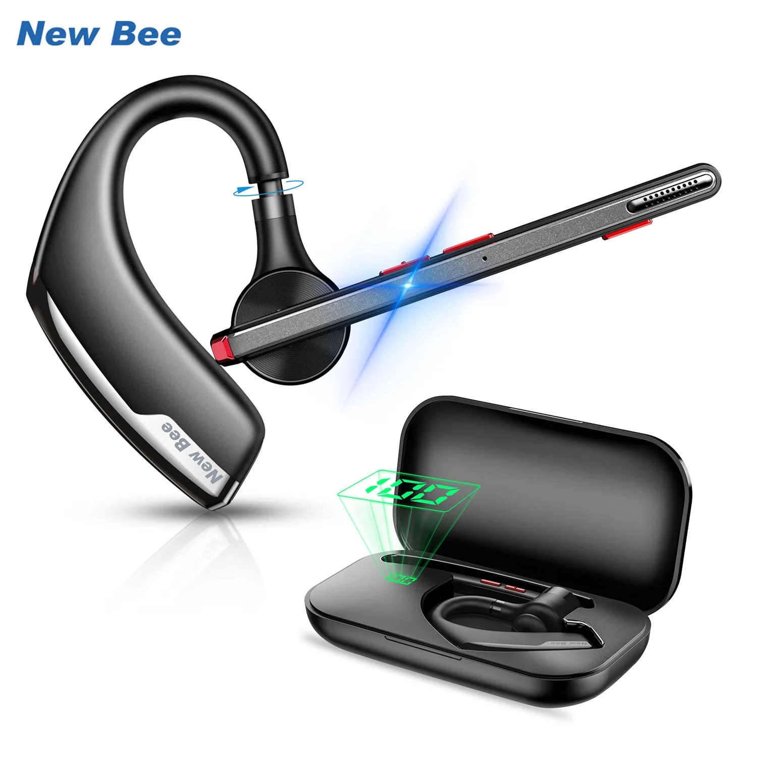 Open Ear Air Conduction Headphones - デュアルマイク付きM51ワイヤレスヘッドセット,Bluetooth 5.2,ノイズ抑制,ハンズフリー,ビジネス
