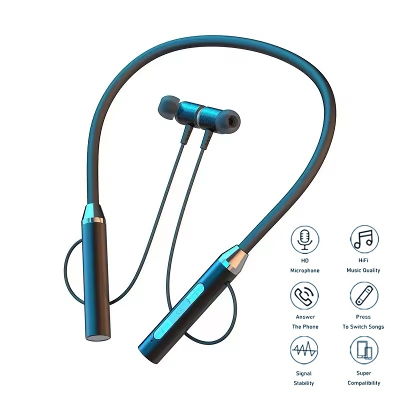 Magnetic Neckband Sports Earphones - ワイヤレス Bluetooth イヤホンネックバンドヘッドフォンゲームステレオスポーツヘッドセット防水磁気イヤフォン iPhone Huawei Vivo