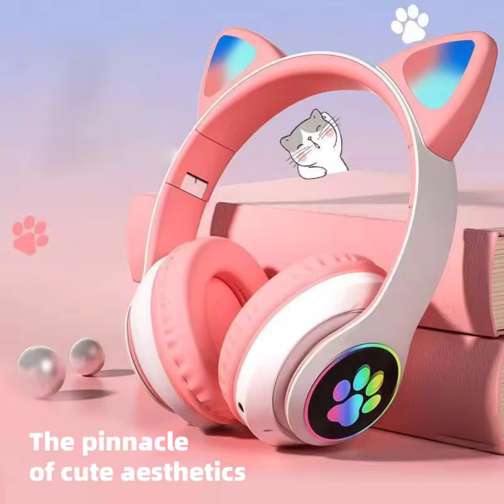 Cat Ear Bluetooth Headset Led - かわいい猫耳 Bluetooth 対応ヘッドセット LED ワイヤレスヘッドセット子供女の子ステレオ折りたたみスポーツヘッドセットマイク付き