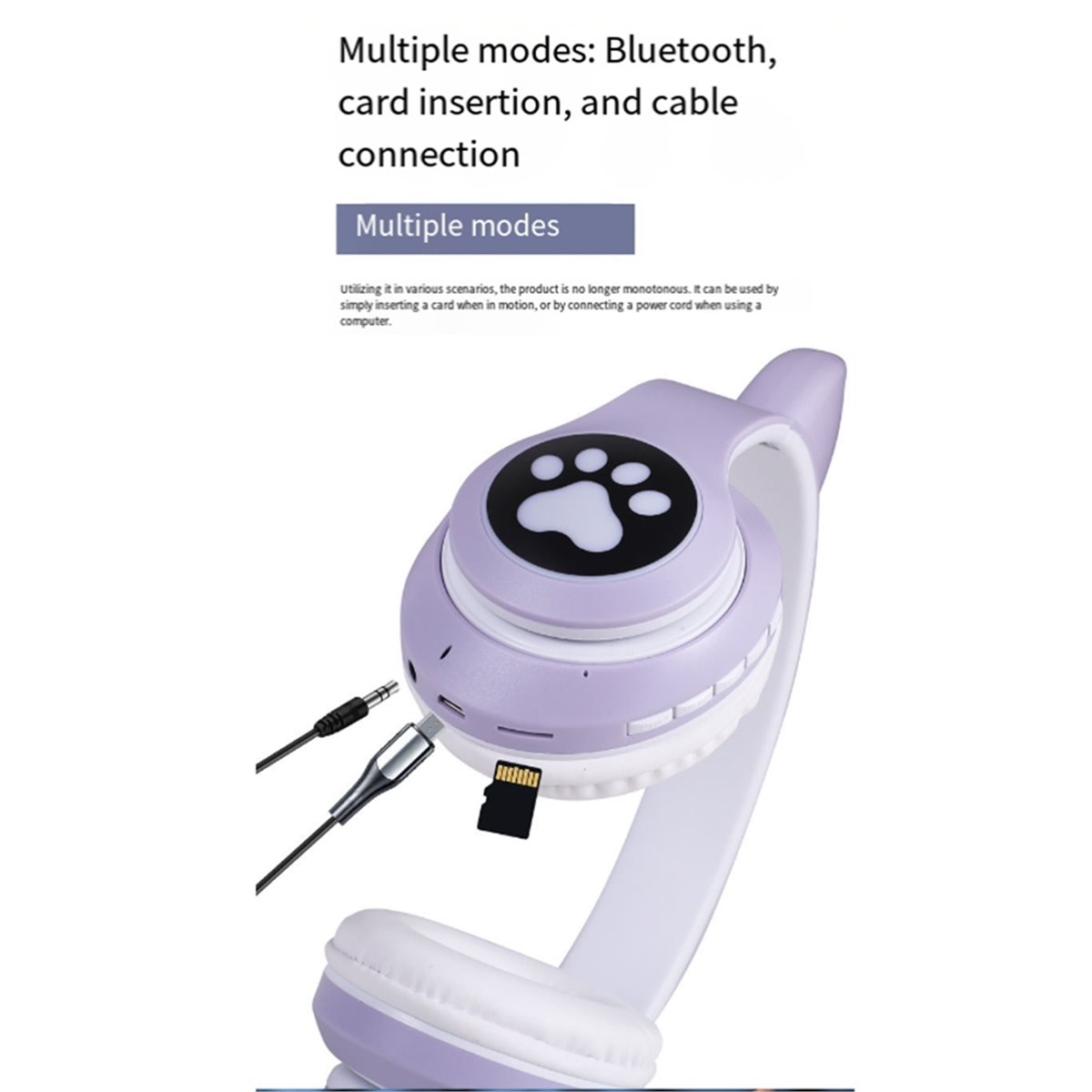 Cat Ear Bluetooth Headset Led - DT90 新しいキュートな猫耳Bluetooth対応ヘッドセット、LEDワイヤレスヘッドセット、ステレオ折りたたみ式スポーツヘッドセット（マイク付き）
