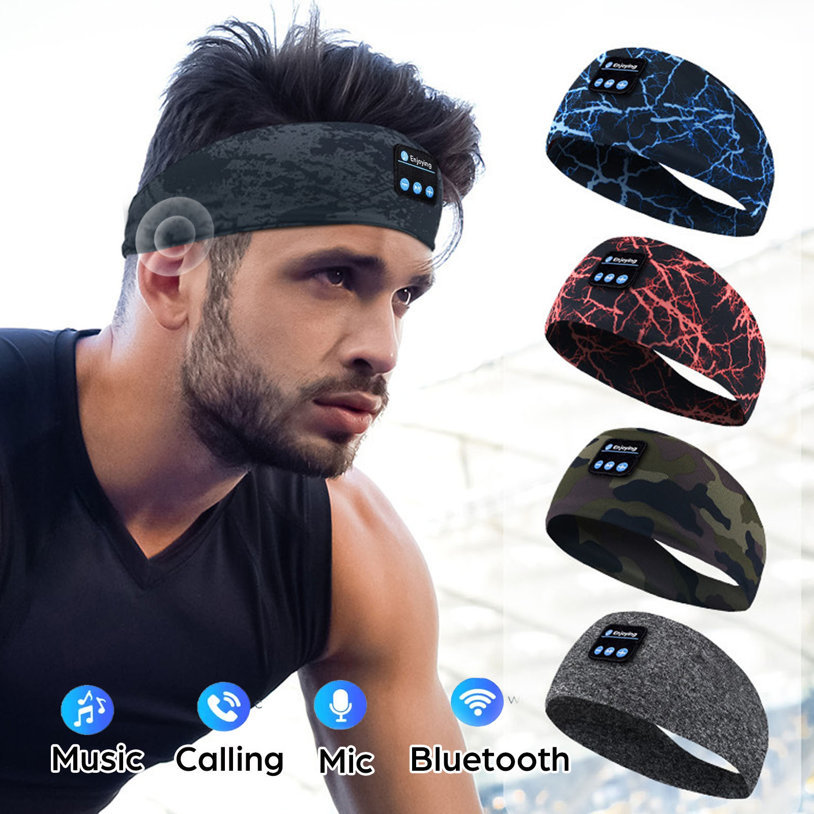 Sleep Mask Headphones Bluetooth - Bluetooth イヤホンスポーツヘッドバンド弾性ワイヤレスヘッドフォン音楽睡眠アイマスクワイヤレス Bluetooth ヘッドセットヨガヘッドバンド