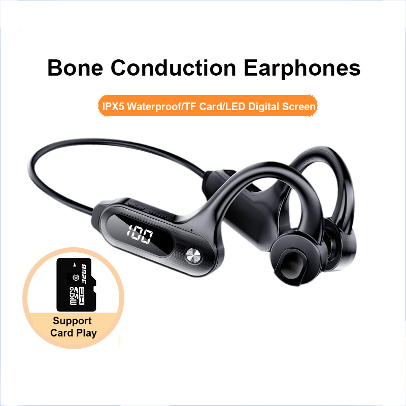 Open Ear Air Conduction Headphones - Bluetooth 5.3骨伝導イヤホン,フック付きイヤホン,ipx5,SDカード付きランニングスポーツイヤホン,エクササイズ,ヨガ,アウトドア