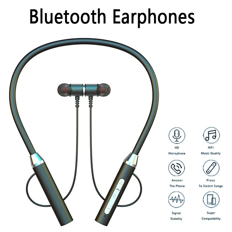 Magnetic Neckband Sports Earphones - 9D ワイヤレス Bluetooth イヤホンネックバンドヘッドフォンゲーミングステレオスポーツヘッドセットホルター防水磁気イヤホンマイク付き
