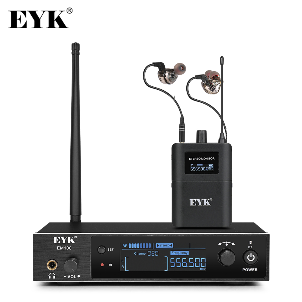 In Ear Monitors For Singers - Eyk em100インイヤーモニターシステム、プロのステージステレオ、シンガースタジオ、バンドショー、ドラマー楽器用のuhfワイヤレスリターン