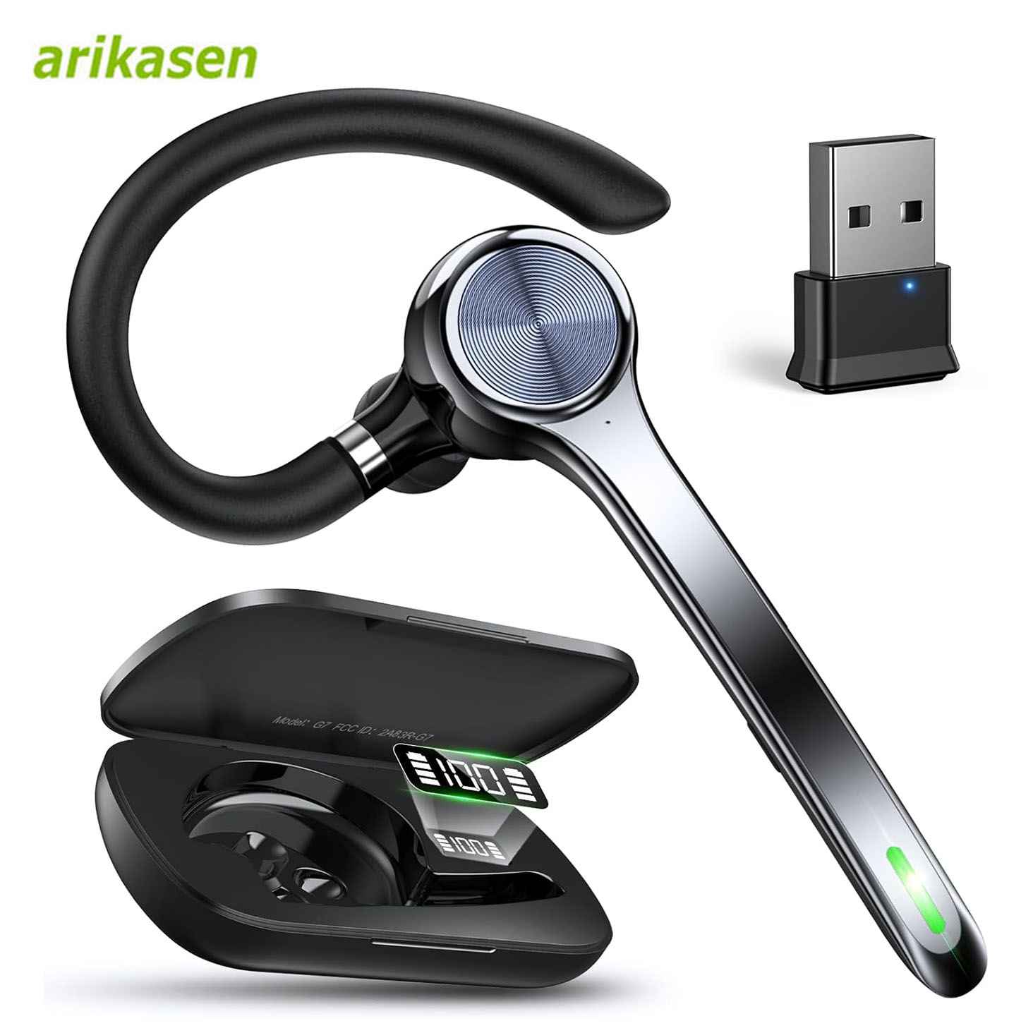 Open Ear Air Conduction Headphones - ワイヤレス ヘッドセット 片耳 Bluetooth ヘッドセット、ノイズキャンセリング マイクと