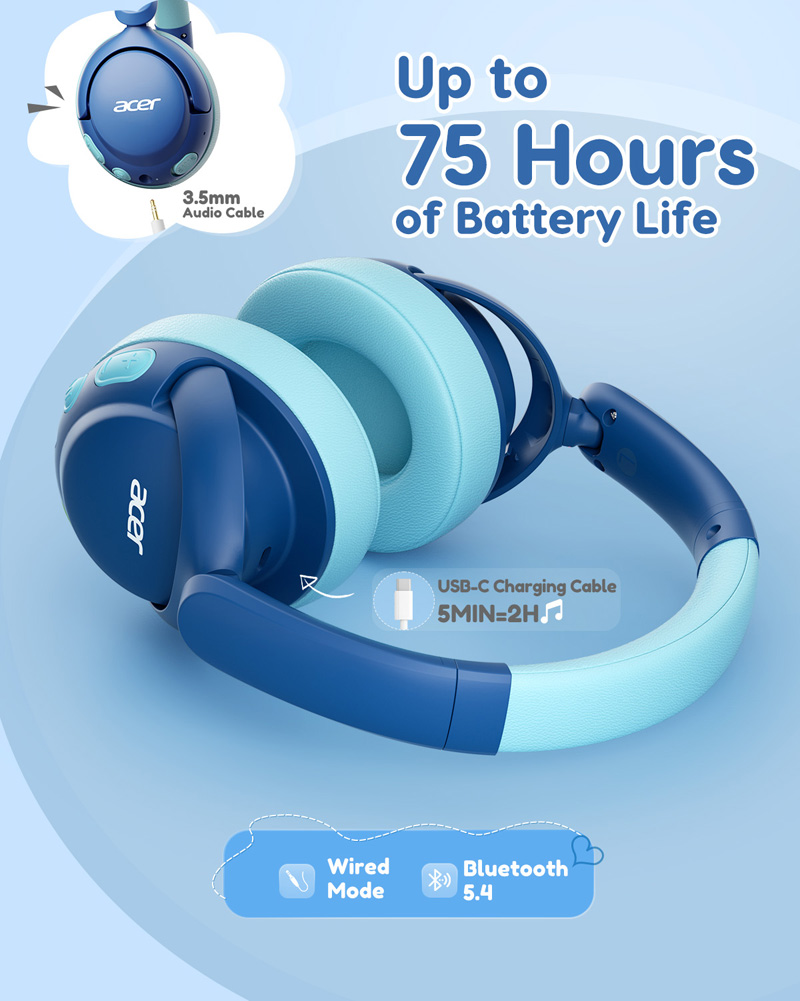 Acer OHR725 キッズ Bluetooth 5.4  - Anc Wireless Over Ear Headphones のレビューと価格