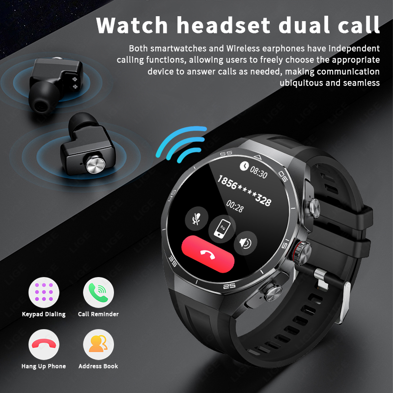 LIGE スマートウォッチ ヘッドホン付き 1.53インチ  - Tws Earbuds Bluetooth 5.3 のレビューと価格