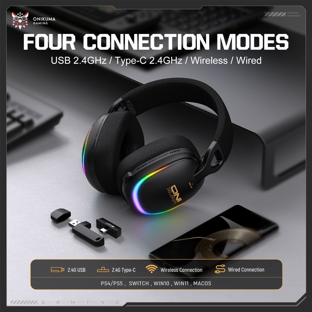 ONIKUMA GT805 ゲーミングヘッドセット ワイヤレ - Gaming Headset With Mic Rgb のレビューと価格