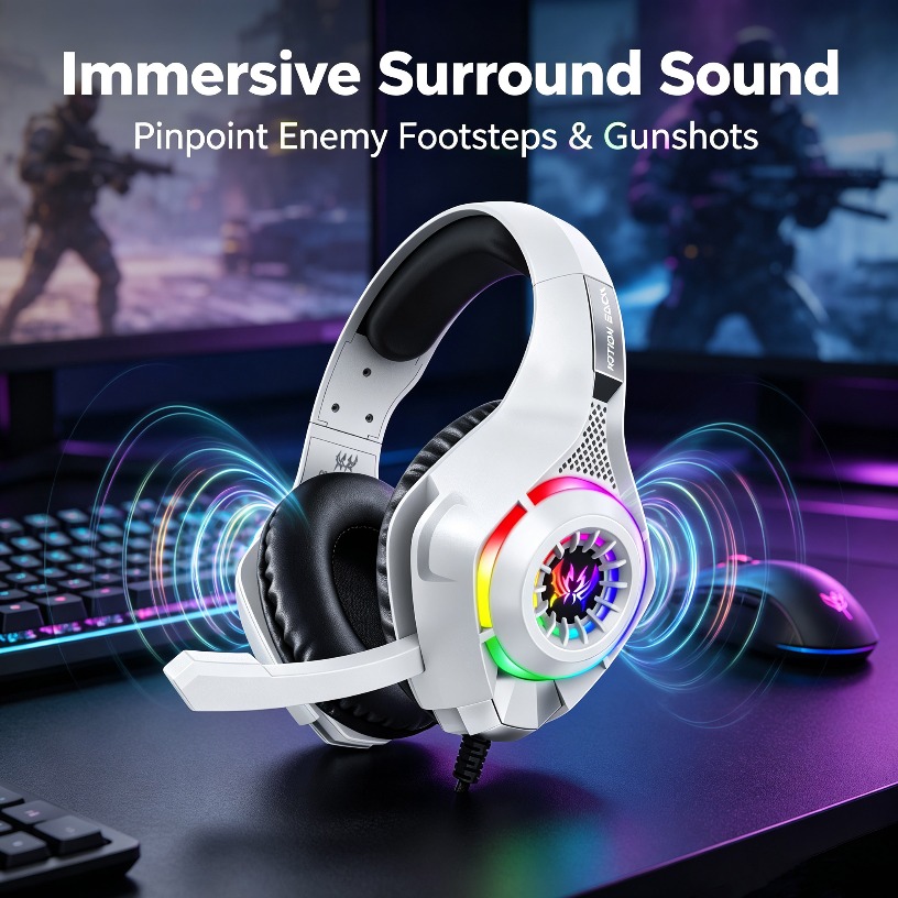有線ゲーミングヘッドフォン マイク付き RGB LED オー - Gaming Headset With Mic Rgb のレビューと価格