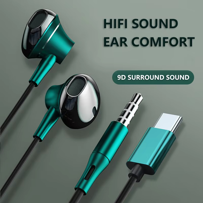 9D低音ステレオType-Cおよび3.5mmヘッドフォン、音 - Type C Wired Earphones With Mic のレビューと価格