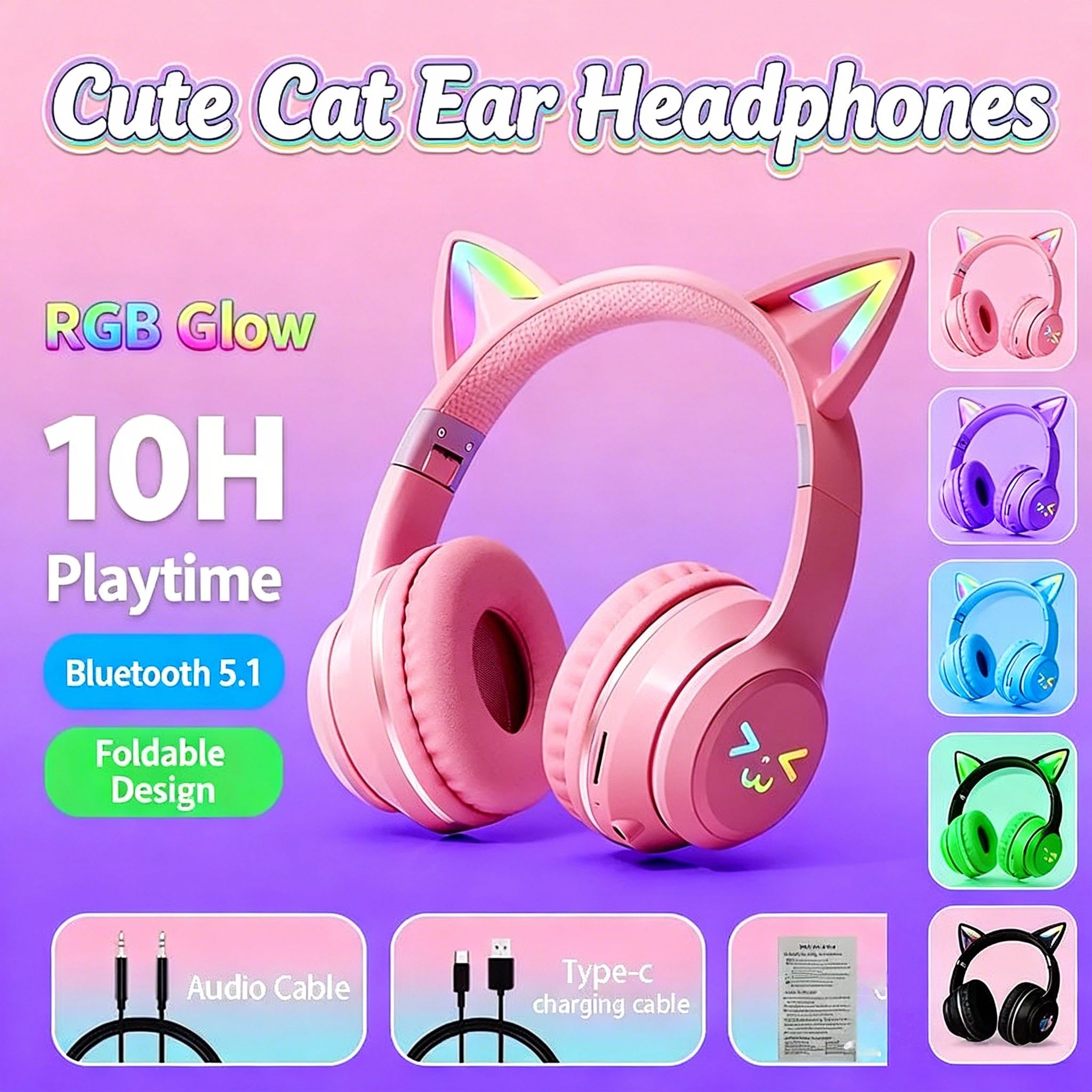 2026年新型RGB猫耳Bluetooth 5.3ヘッドセッ - Gaming Headset With Mic Rgb のレビューと価格