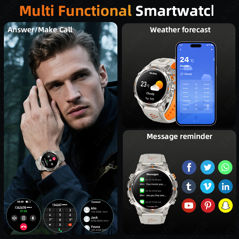LIGE 頑丈な GPS 追跡スマートウォッチ男性 LED  - Smartwatches のレビューと価格
