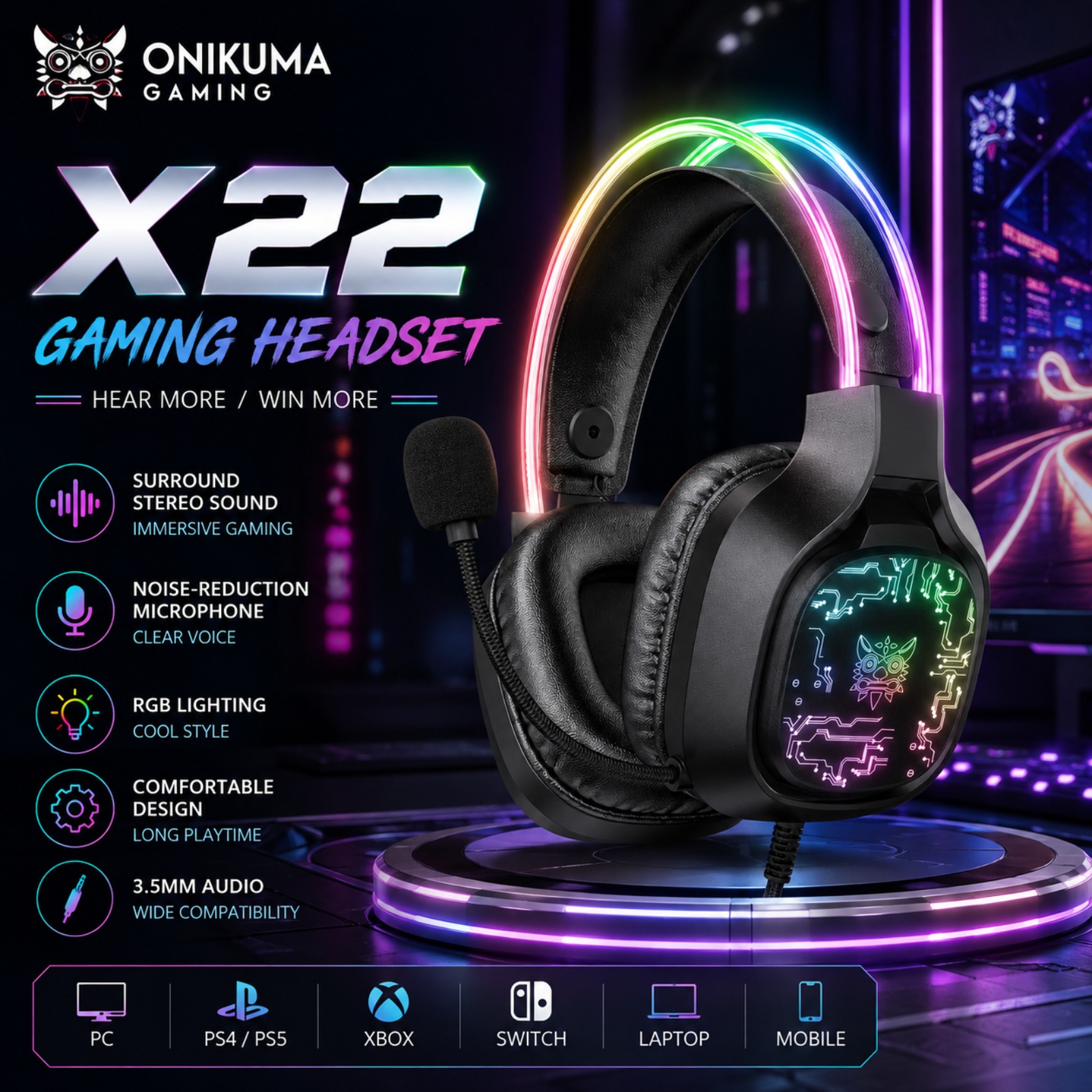 ONIKUMA X22 有線ゲーミングヘッドセット RGB  - Gaming Headset With Mic Rgb のレビューと価格