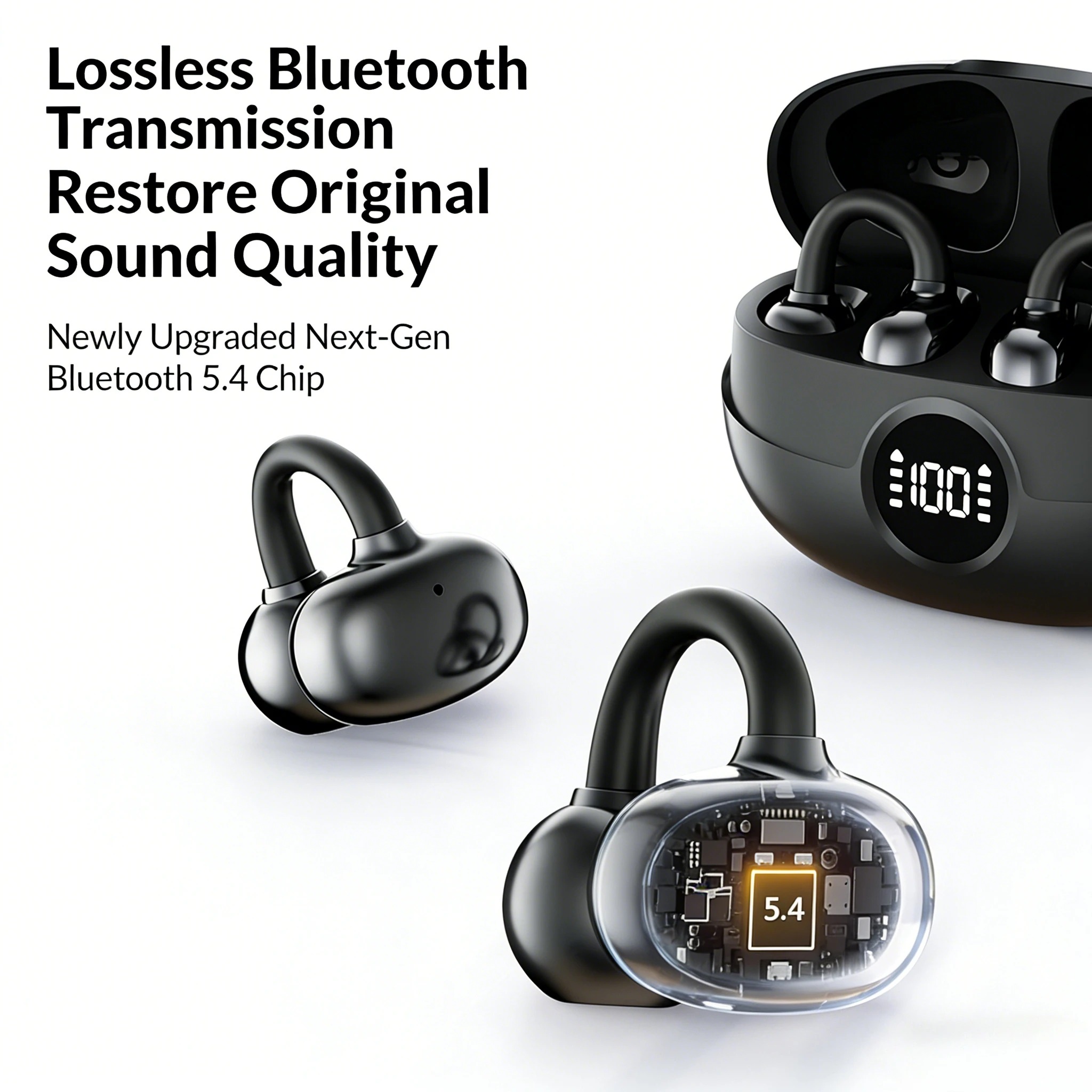 ワイヤレスクリップオンイヤホン、デジタルバッテリーインジケー - Open Ear Air Conduction Headphones のレビューと価格