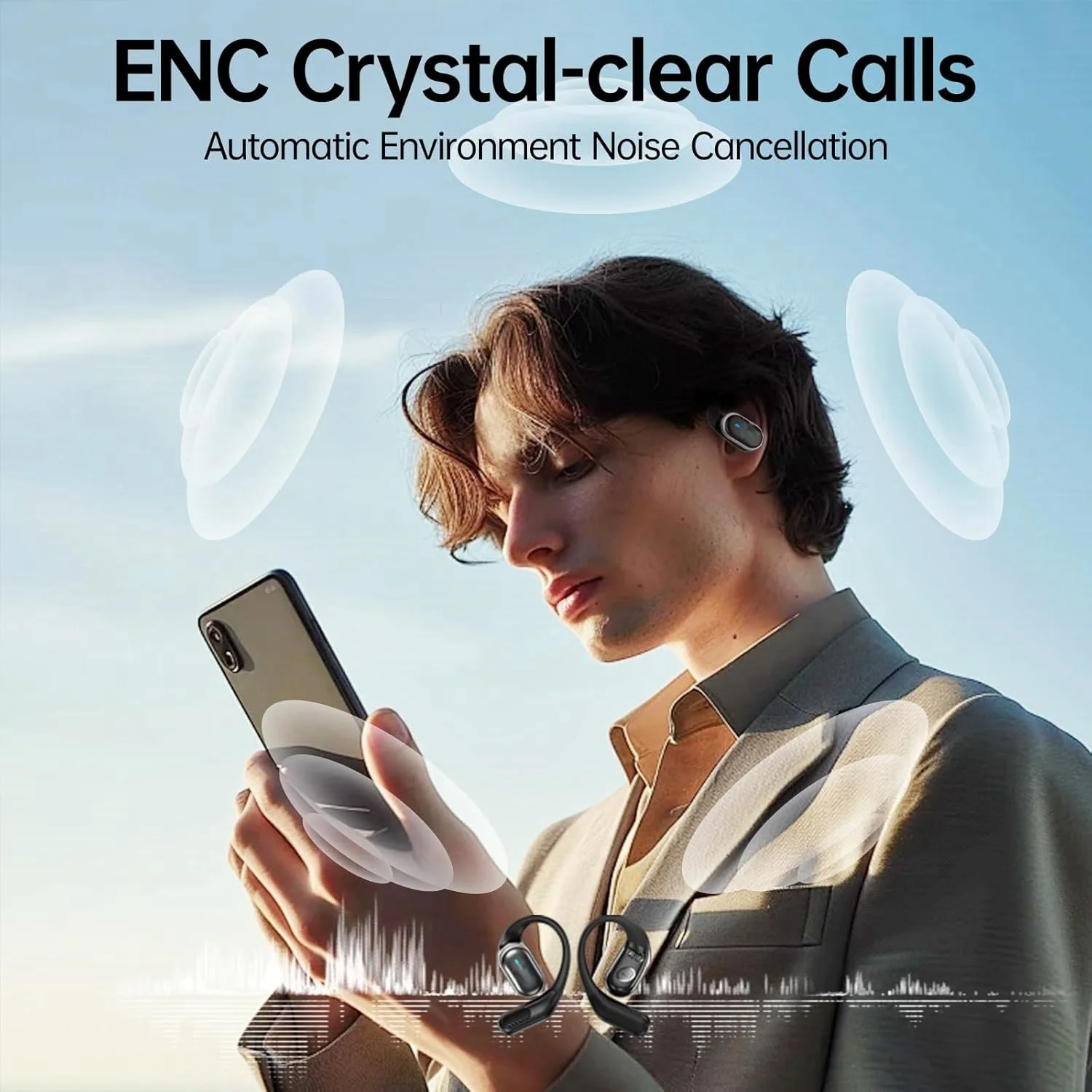 Bluetoothイヤホン ワイヤレスヘッドホン マイク付き - Open Ear Air Conduction Headphones のレビューと価格